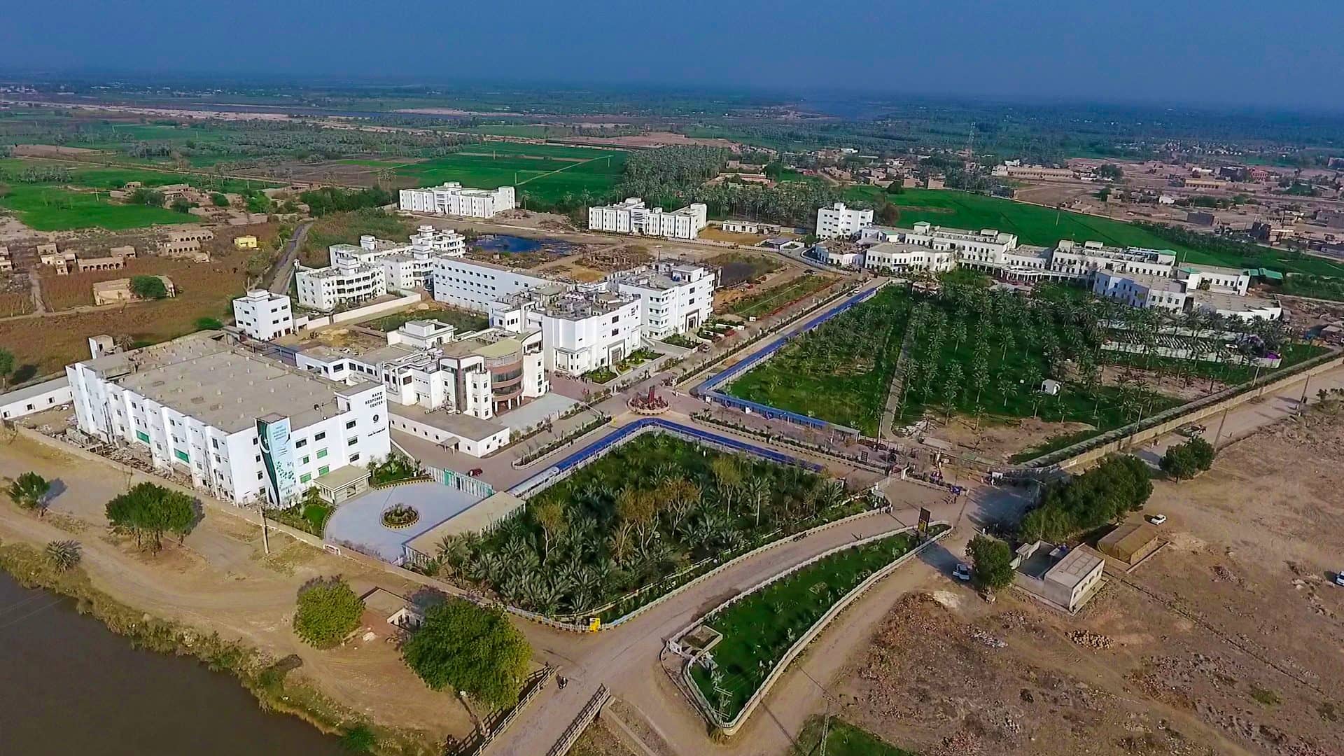 Aerial view of the Pir Abdul Qadir Shah Jeelani Institute of Medical Sciences at Gambat, Khairpur, Sindh